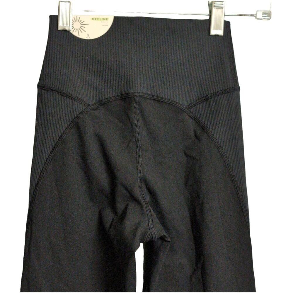 NWT Offline By Aerie Black High Waisted 7/8 Leggings Seam Detailing Size S - Picture 5 of 12